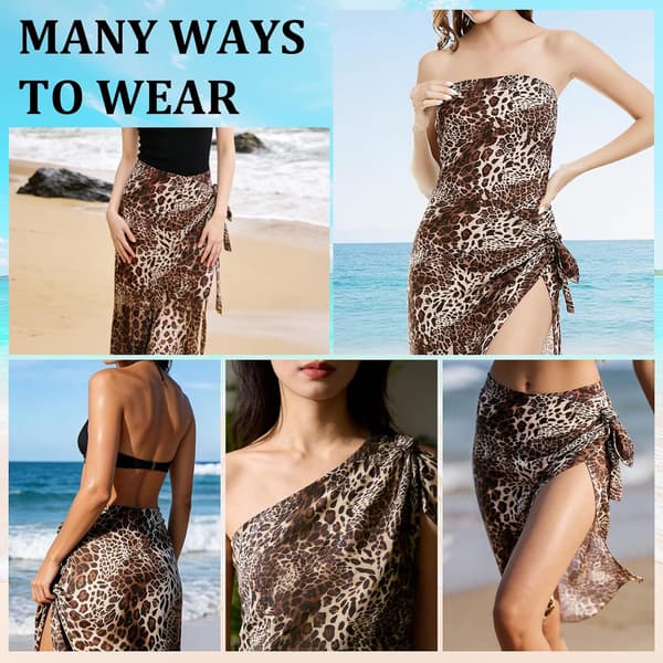 Leopardmönstrad sarong-kjol för dam, lätt bikini-cover up pareo
