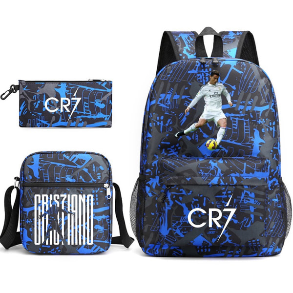 3st/ set CR7 Ronaldo printed set med case Pennfodral Skolväska Resor Dagsväska Lättviktsbokväskor