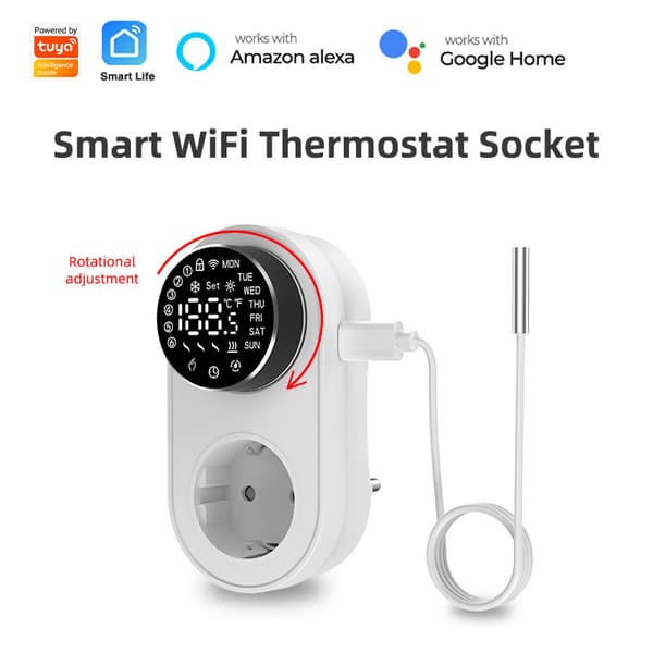 Tuya WiFi Smart Termostat Stik Timer App-styring Temperatursensor EU