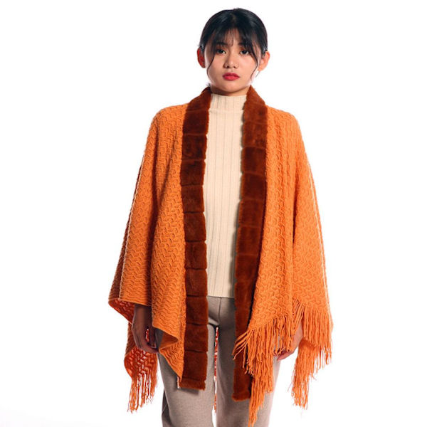 Fringed Hem Stickning Varm Poncho Vinter Cardigan Sweater Coat