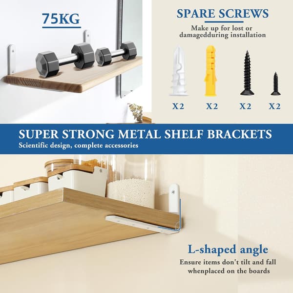 4-pack kraftiga vita hyllkonsoler i metall 12,5 cm L-format väggstöd