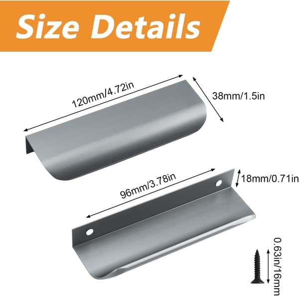 8 kpl 120 mm alumiinisia sormivedin, mattaharmaat piilotetut vetimet