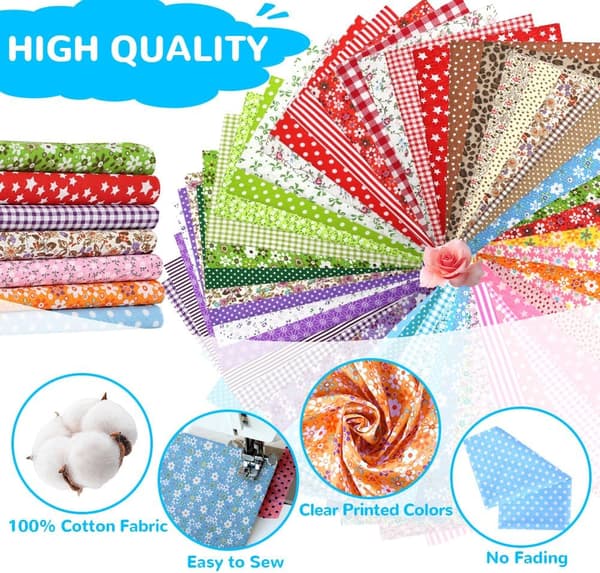 7 stk. bomuldsstofbundter, 50 x 50 cm fat quarters til syprojekter