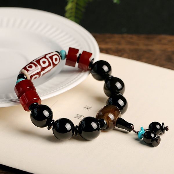 Naturlig pärla gammal agat armband retro tibetansk stil svart agat armband Buddha smycken
