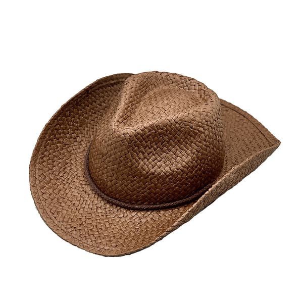 Handvävd Raffia Strå Cowboyhatt Bred Brätte Western Brun Hatt