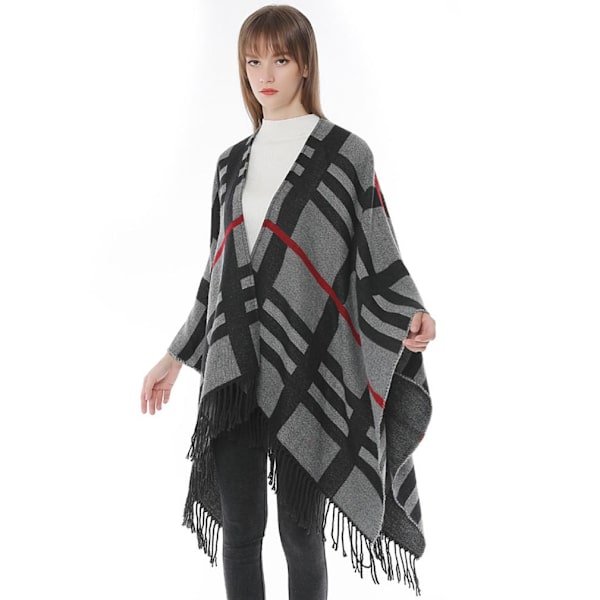 Höst Vinter Pläd Sjal Wrap Varm Pashmina Cardigant Poncho med Tofs för Dam