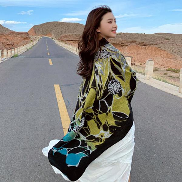 Varm sjal för damer Lady Poncho Pashmina Cardigant filt med sydd kant etnisk stil