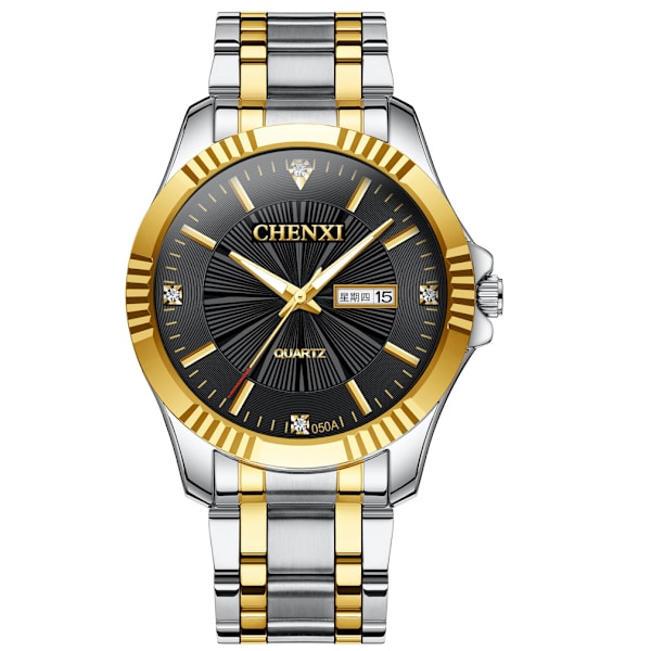 Herr Business Watch Luminous Quartz Watch Black Urtavla med datum rostfritt stål
