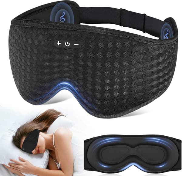3D Bluetooth-sovmask med hörlurar, mörkläggande ögonmask för sidosovare