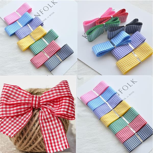25 yards Gingham båndsæt, 23 farver, 2,5 cm bredt ternet bånd til hobbybrug
