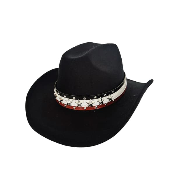 Sort cowboyhat med stjernebesat bånd til kvinders festhat