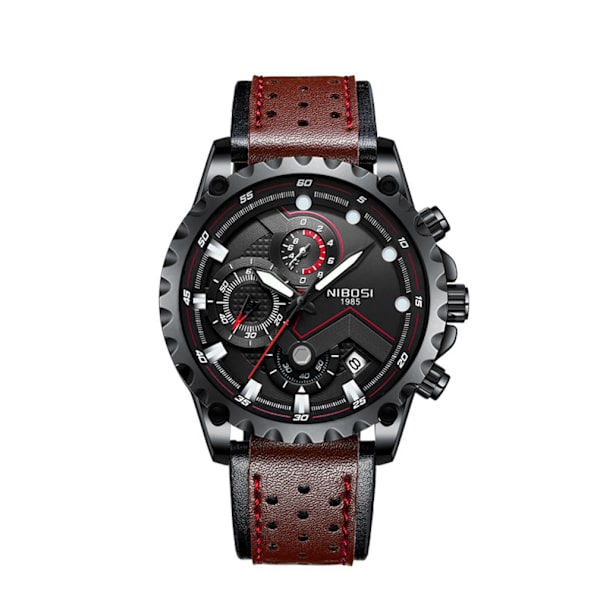 Watch Vattentät watch Lysande multi display med läderrem