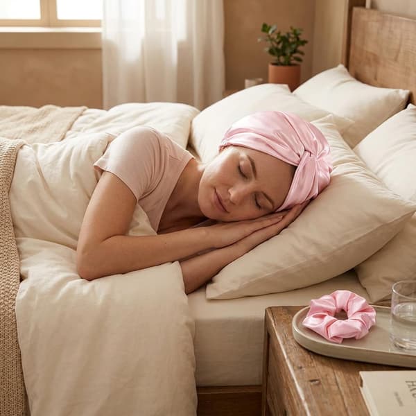 2-delad satin-hårmössa för sömn, dubbellagersmössa med scrunchie