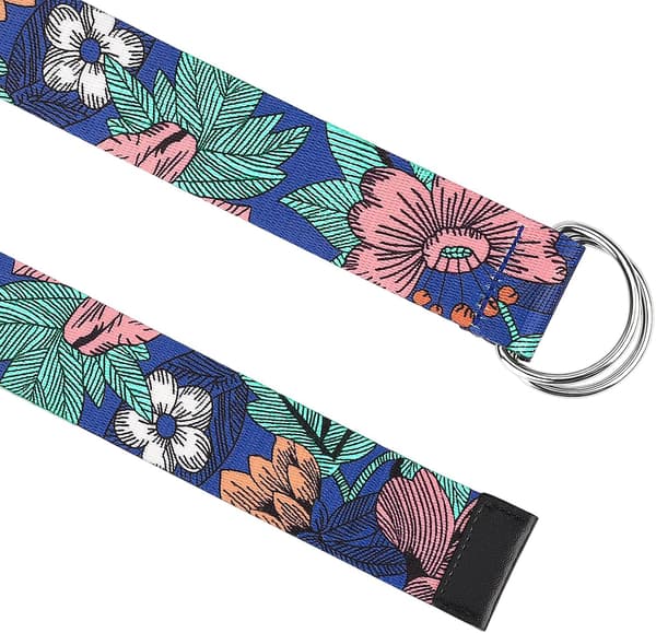 Dobbelt D-ring stofbælte til kvinder, 3,8 cm bredt vintage-printet bælte til jeans