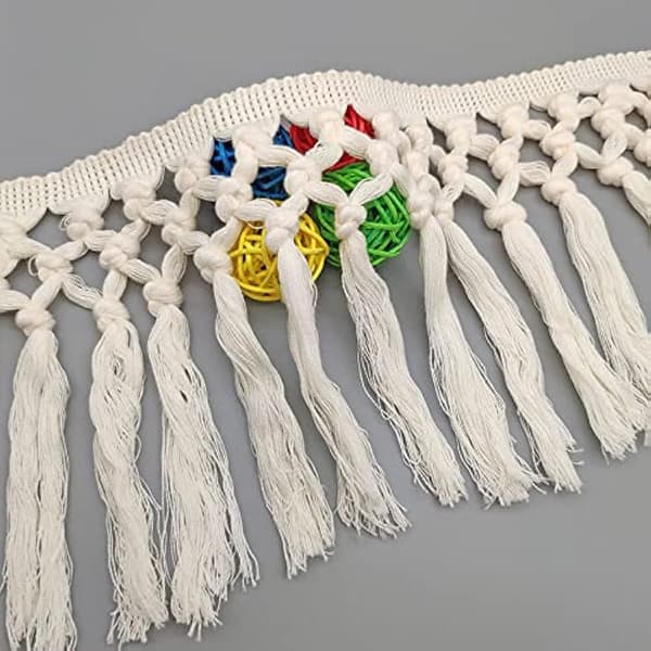 Elfenbensvit bomullstofsfrans 5 yards x 13 cm makraméspets för DIY-dekor