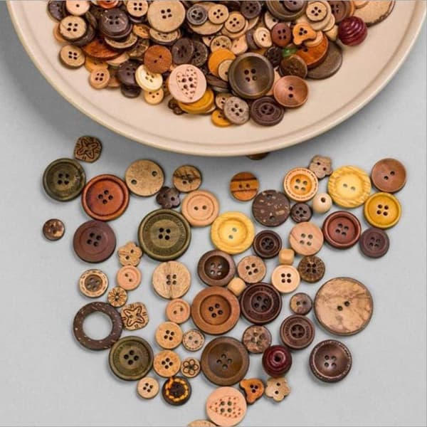600 stk. knapper av kokosnøttskall, 7-25 mm blandede runde knapper for hobbyprosjekter