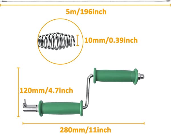 5M x 10mm Avloppsrensare för handfat, toalett, badrum och köksstopp