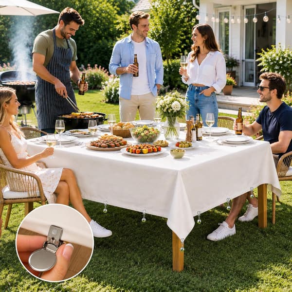 4 stycken kraftiga bordsduksvikter med klämmor för utomhusbord
