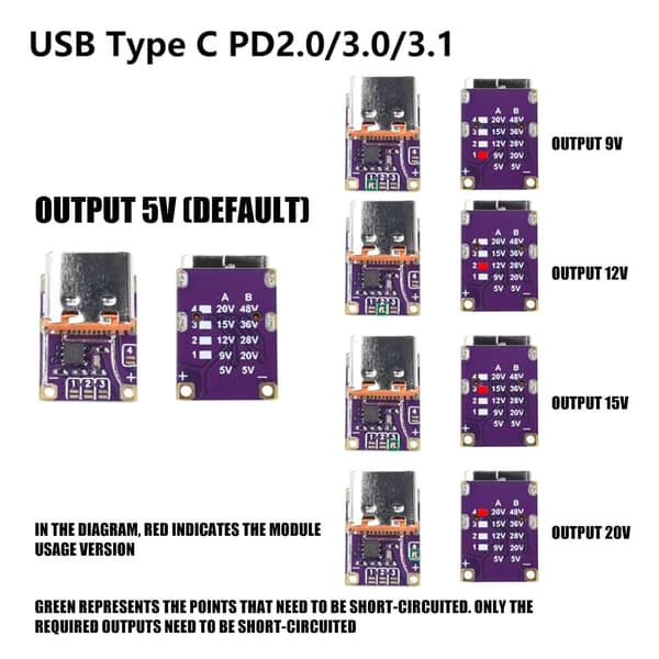 USB-C PD3.1 snabbladdnings-triggermodul 5A justerbart 5V-48V strömkort