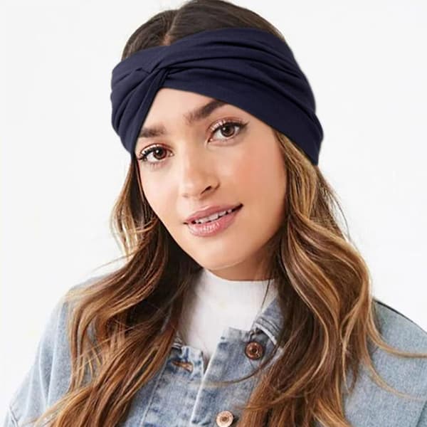 4-pak brede turban-pandebånd til kvinder, elastiske knudebånd til håret, ensfarvede