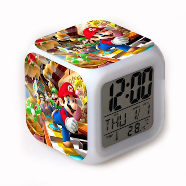 Väckarklocka Super Mario LED Glödande Digital 7 färgskiftande skrivbordsklocka