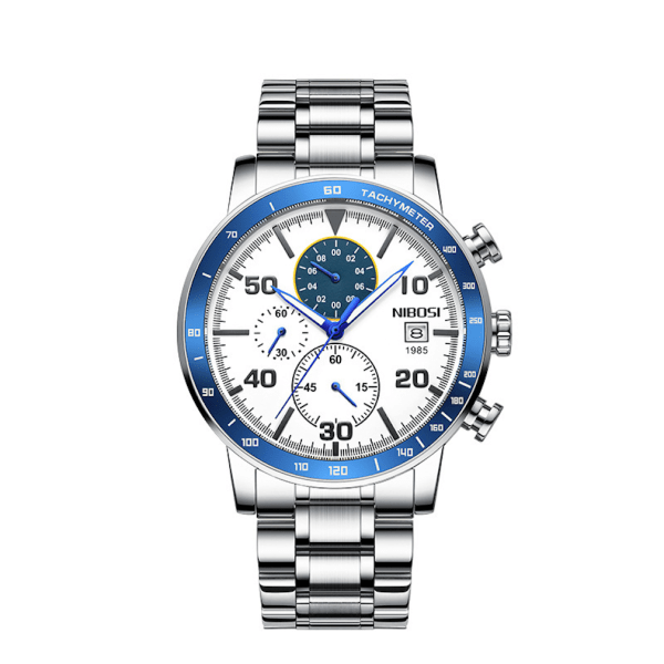 Kvartsklocka för män Casual Watch Lysande Multi Dial Display Vattentät Silver