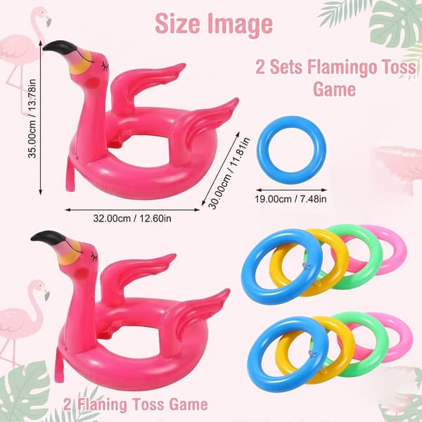 2 sæt oppusteligt flamingo-ringkastespil med 8 ringe til poolfester