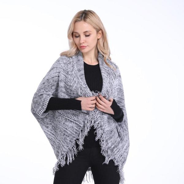 Spring Batwing Blus Stick Sjal Wrap med Tofs Thicken Cardigant för Dam
