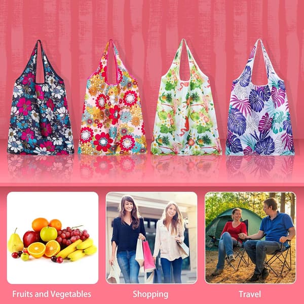 4 st hopfällbara shoppingväskor, återanvändbara tygkassar i polyester, vattentät design