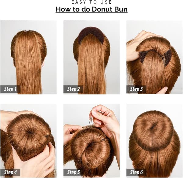 8 stk. Hår-donut-sæt til knold med hårelastikker og hårnåle til styling