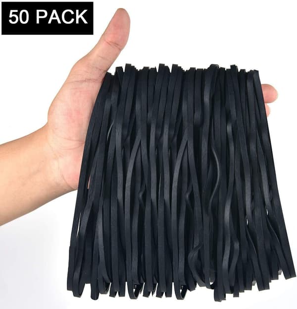 50-pack stora svarta gummiband, 200 x 5 mm breda långa elastiska band