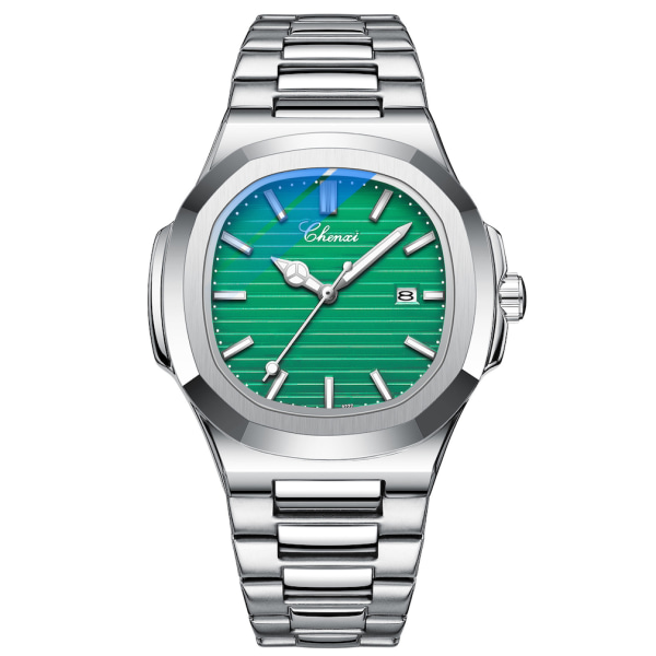 Herrkvartsklocka Lysande watch i rostfritt stål , vattentät grön urtavla