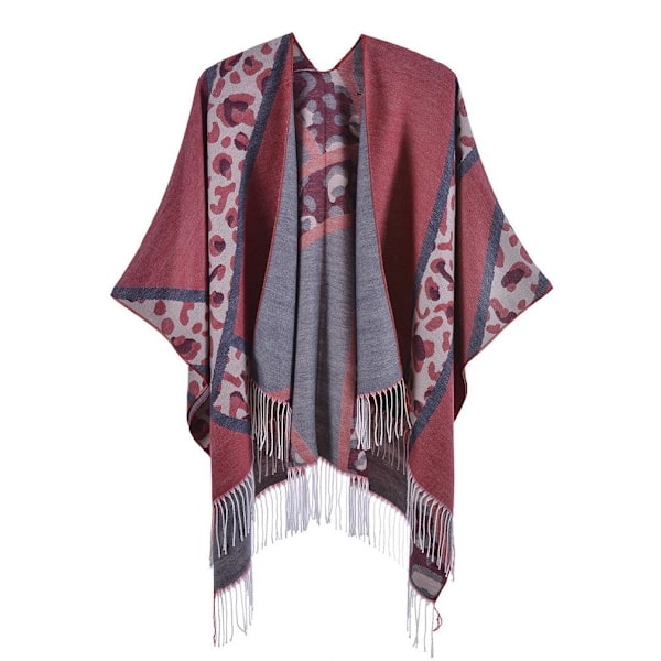 Rosa print Pashmina Sjal Wrap med tofs Vinter Poncho Cashmere Feel Cape för kvinnor