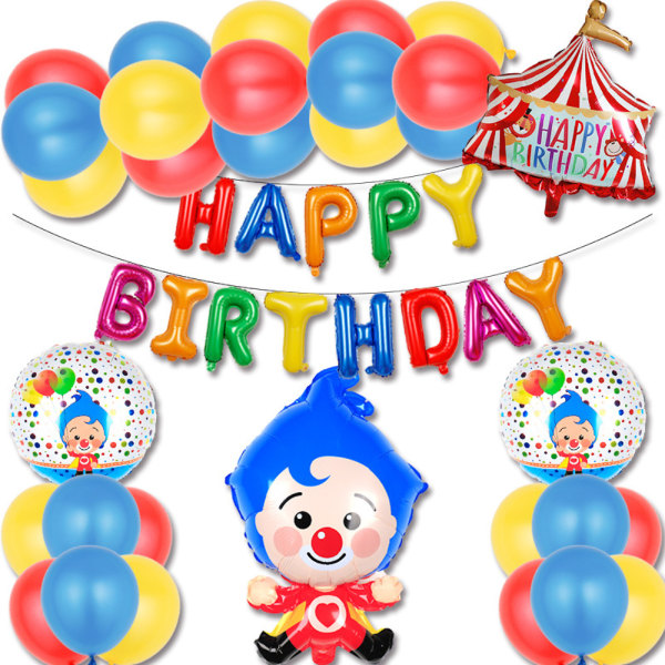 Cirkus Clown Grattis på födelsedagen Ballonger med Banner Cake Topper Latex Ballongset Set