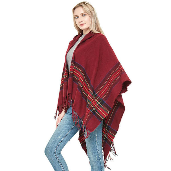 Hoodie Open Fornt Cape med tofs Thicken Poncho Loose Cardigant for Lady