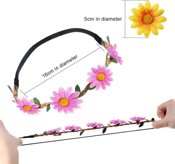 12 stk. Tusindfryd blomsterkrans pandebånd, Boho blomsterhårkranse til kvinder