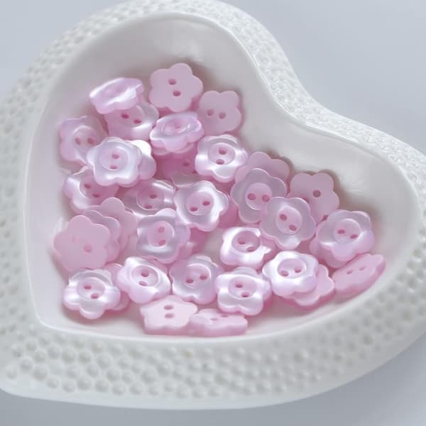 100 stk. blomster-syknapper, 2-hullers lyserøde og hvide knapper til babycardigans