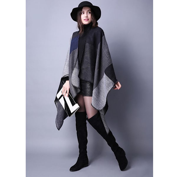 Cashmere Poncho Pashmina Sjal Wrap Block Vintertröja Coat
