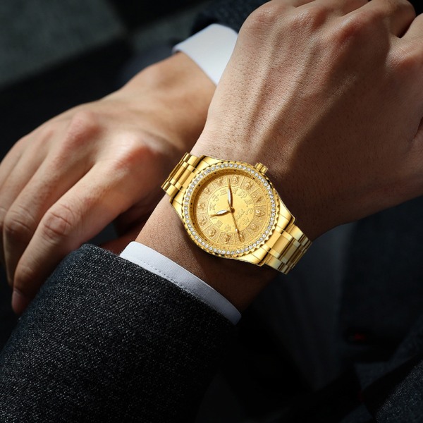 Watch för män Vattentät Watch Analog Display Guld