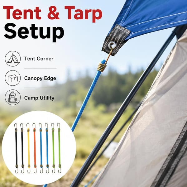 12-pak 25 cm mini elastiksnore med kroge, elastiske stropper til camping