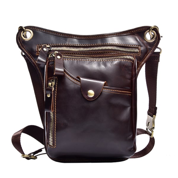 Brunt läder män benväska Drop midjeväska, lår Fanny Pack för resor utomhus ridning