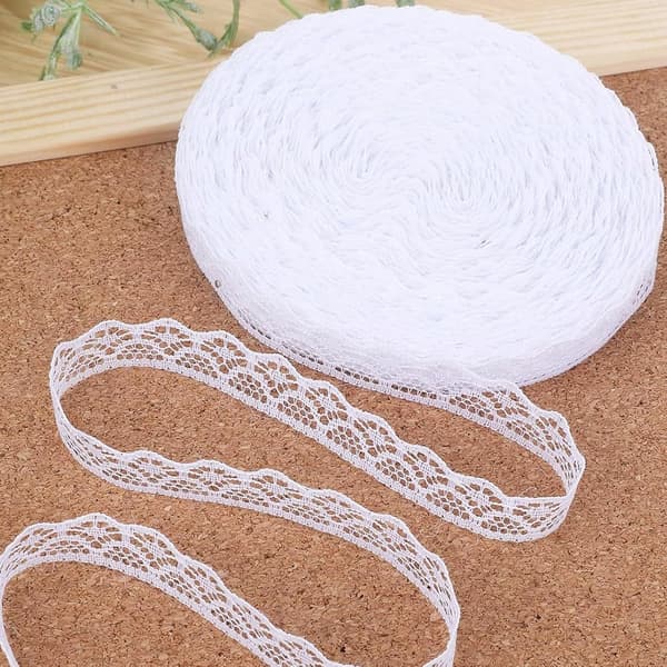 Hvitt blondebånd 2 ruller 60 yards polyesterkant for søm og DIY-håndverk