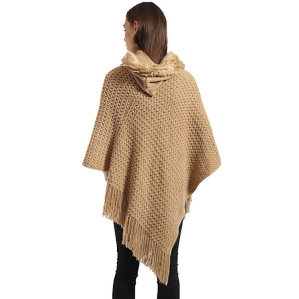 Hoodie Pullover Cape Winter Lös Poncho med tofs för dam
