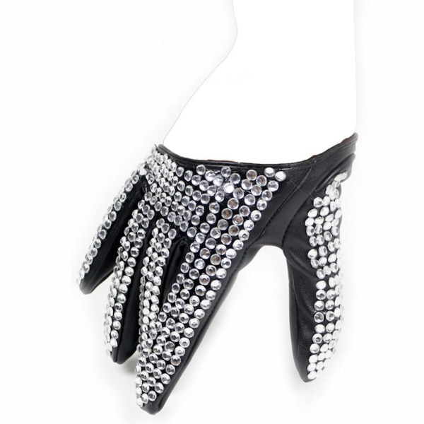 Women's Short Gloves for Party Elastic Diamond Inlaid Punk Gloves Black