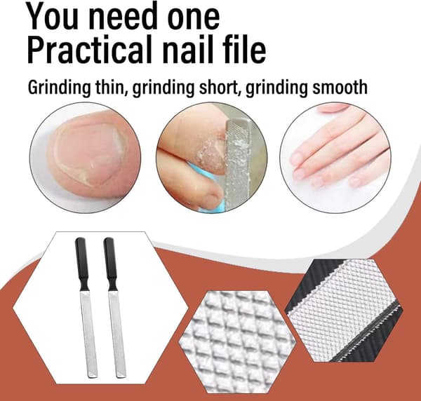 2 stk. neglefile i rustfrit stål til tykke tånegle, manicure og pedicure