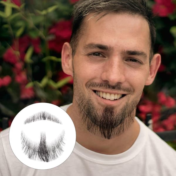 Realistiskt lösskägg med osynlig spets, bockskägg och mustasch-accessoar