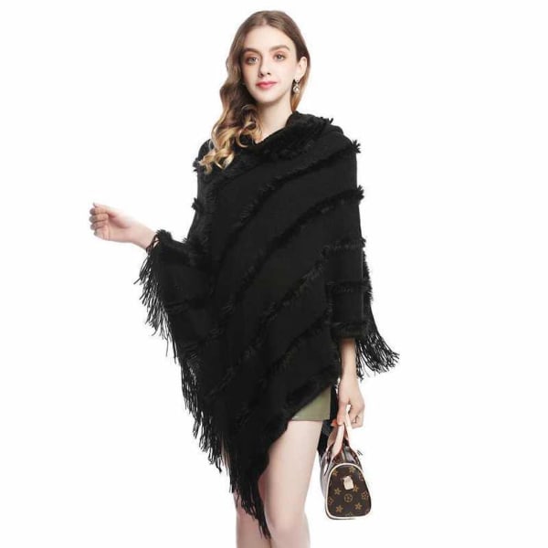 Höst Vinter Hoodie Pullover Cape Fringed Fåll Pashmina Poncho for Lady