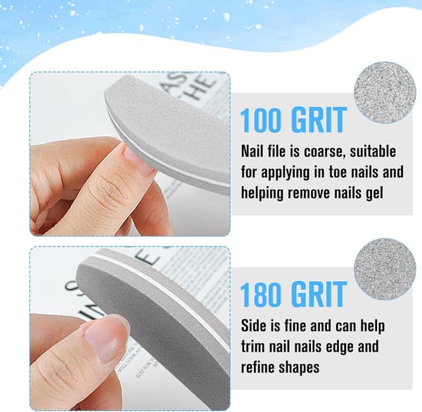 20-pack 100/180 korn nagelbuffertblock, dubbelsidig halvmåneformad nagelfil