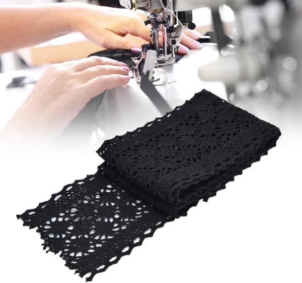 Svart blondebånd i bomull, 9,1 meter brodert kantbånd for søm og hobby