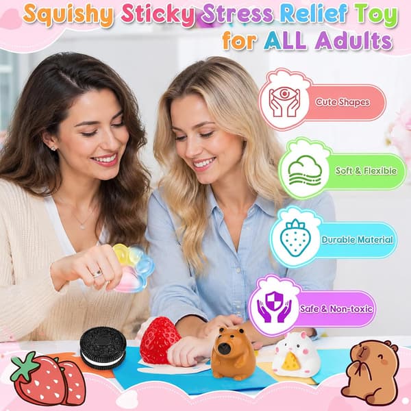 8 stk. Taba Squishy Fidget-leker, søtt sett med stressleker formet som dyr og mat
